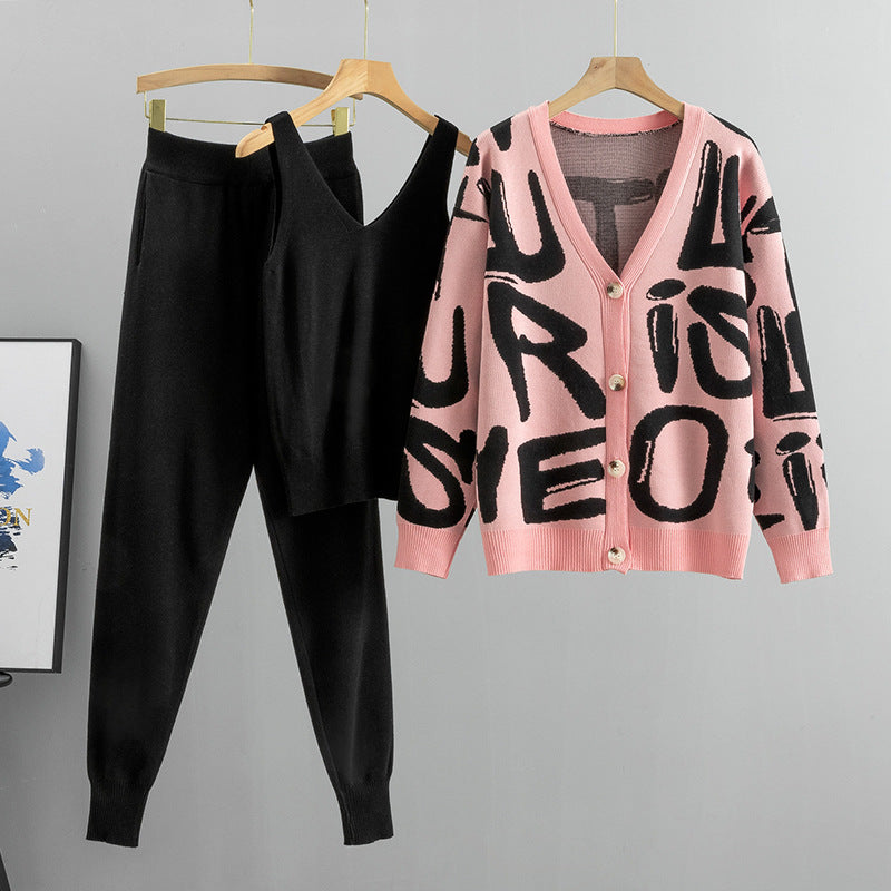 Women's Style Slimming Knitting Casual European Goods Fashionable Three-piece Suits