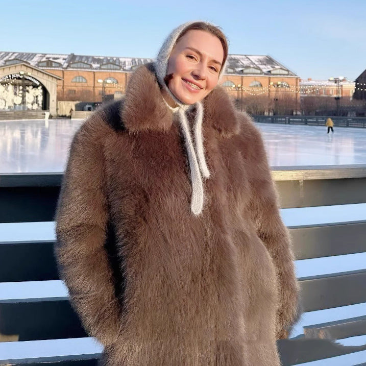 Fashion Solid Color High-grade Environmental Protection Imitation Fur Winter Coats