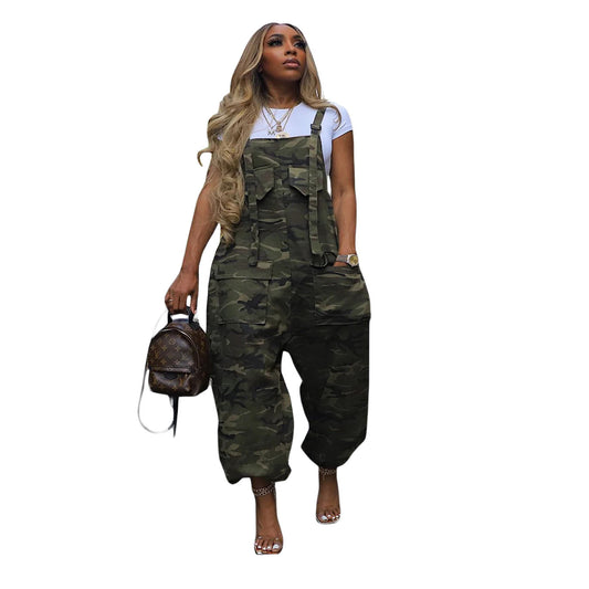 Women's Graceful Casual Loose Camouflage Bib Jumpsuits