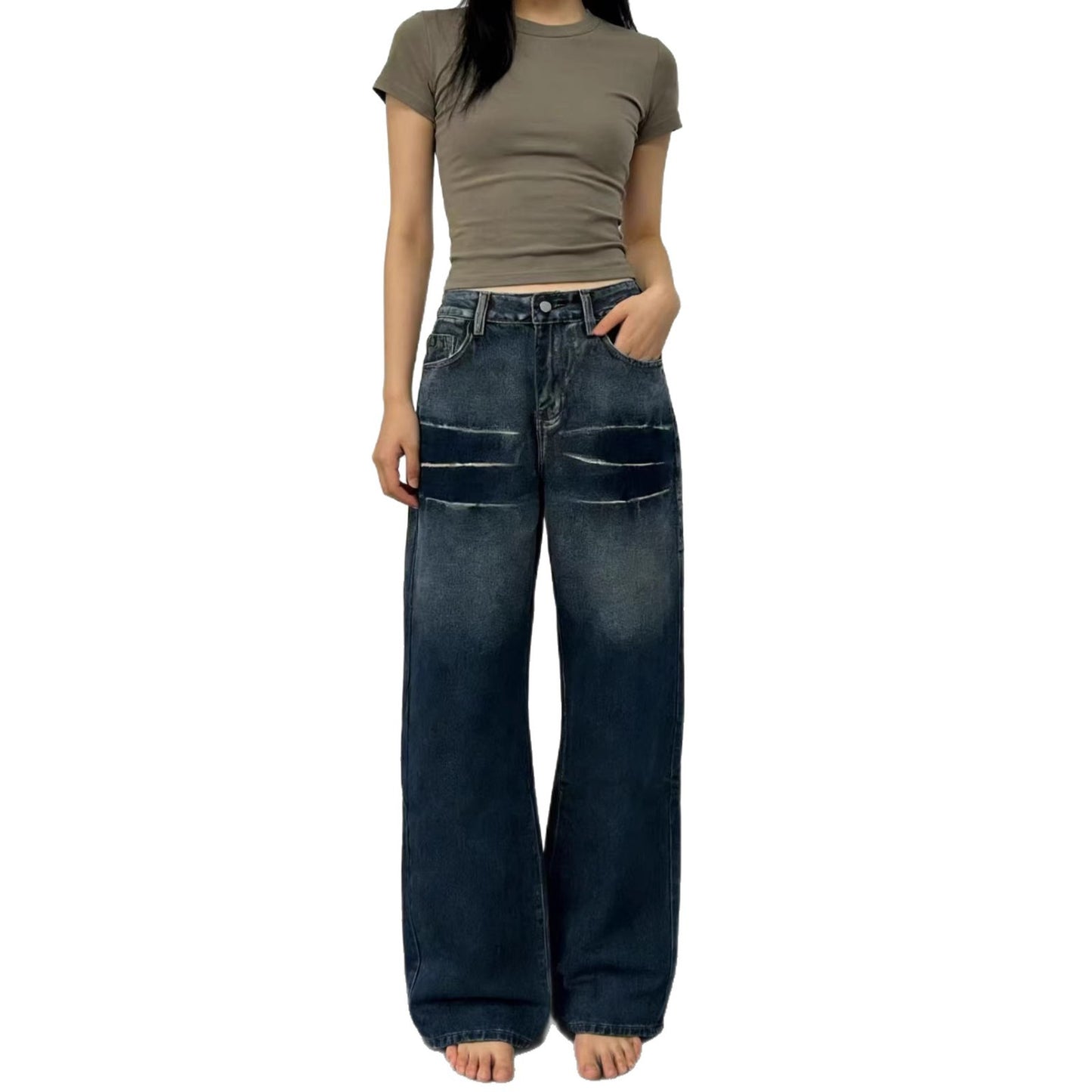 Women's Washed Gradient American Street Retro Loose Casual Jeans
