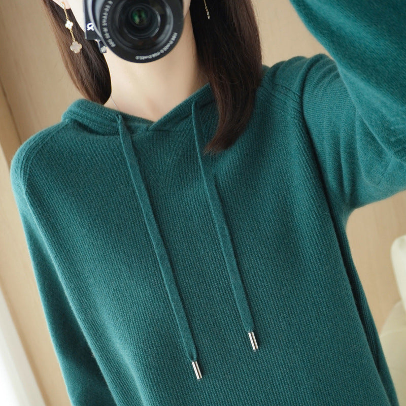 Women's Korean Style Solid Color Knitted Hoodie Sweaters