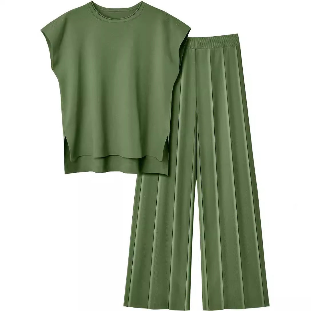 Women's Knit Casual Sleeveless Two-piece Set Suits