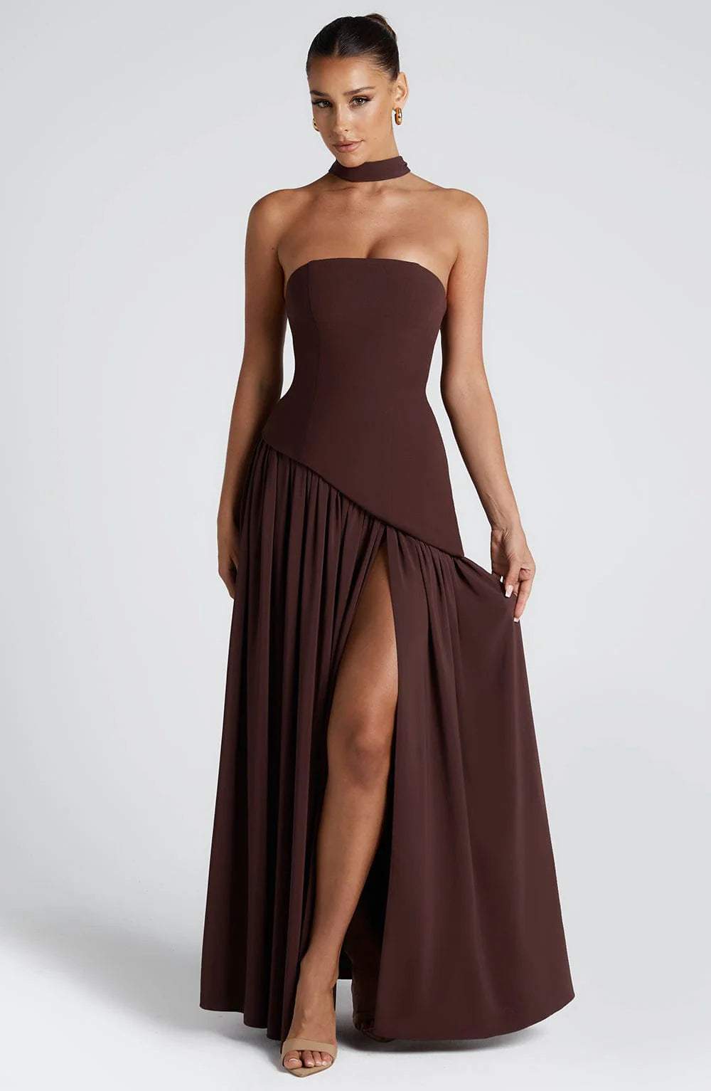 Women's Tube Pure Color Split Dress Fashion Sexy Dresses  Leadsbag