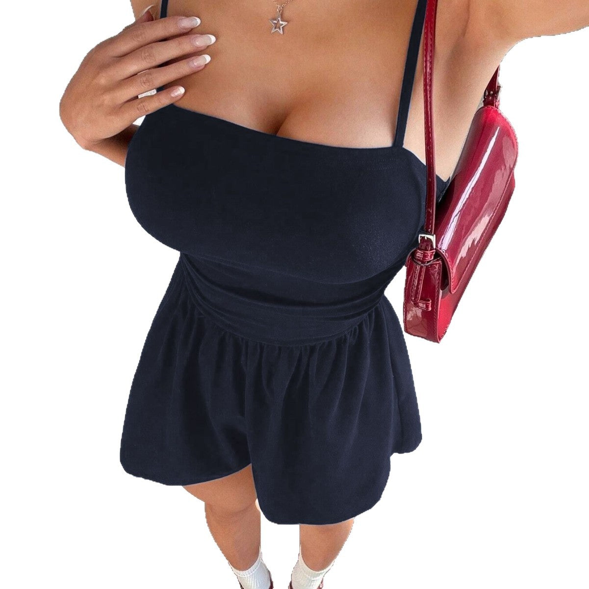 Women's Suspender High Waist Crimp Slimming Design Simple Solid Color Jumpsuits