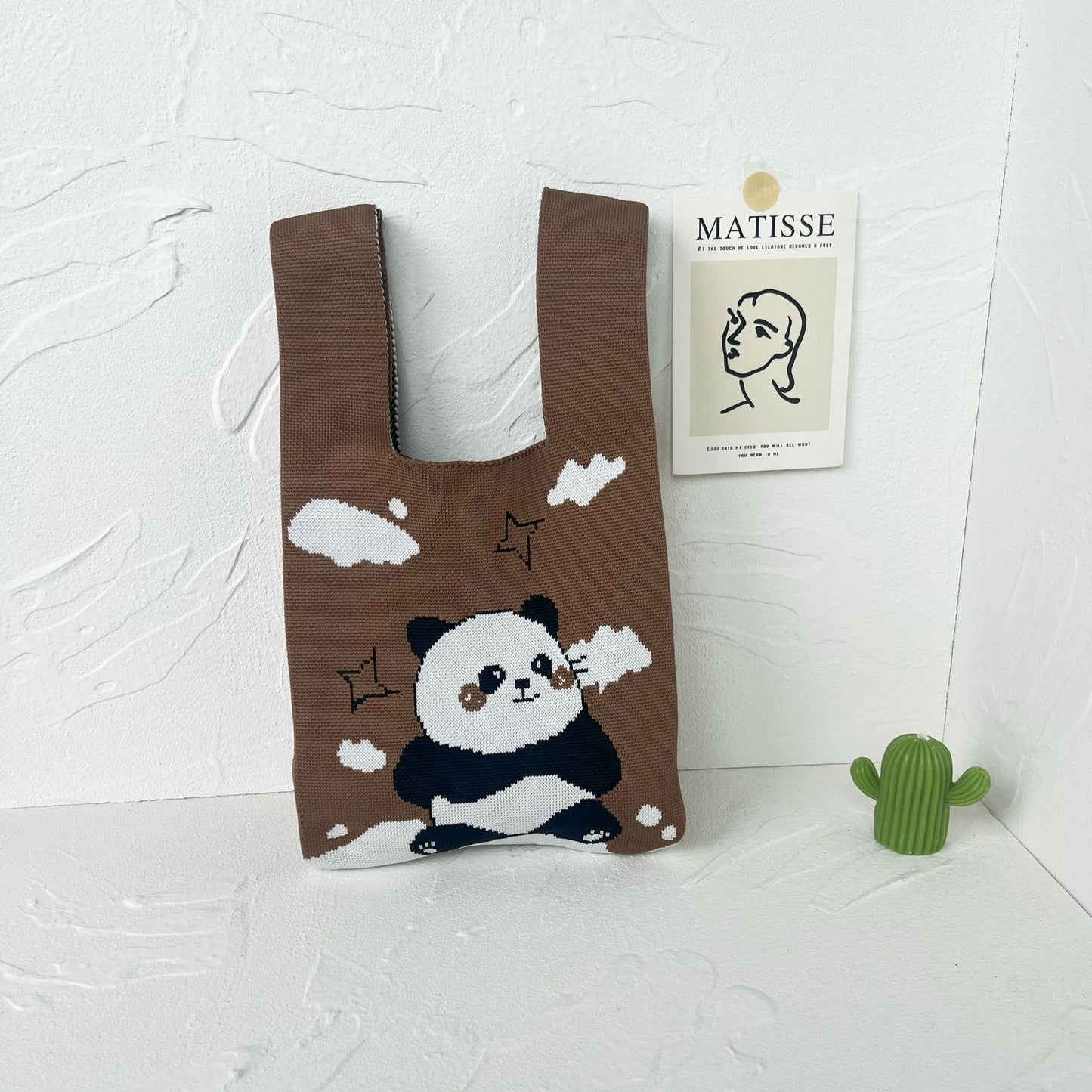 Women's High-grade Panda Knitted Polyester Knit Phone Bags