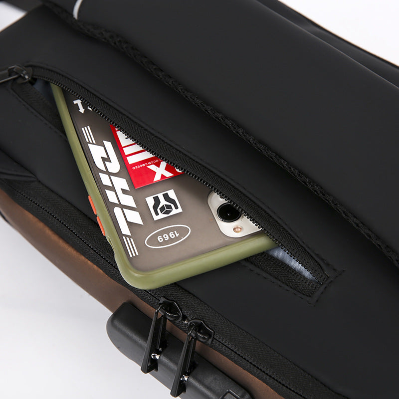 Men's Password Motorcycle Multifunctional Large Capacity Rechargeable Men's Chest Bags