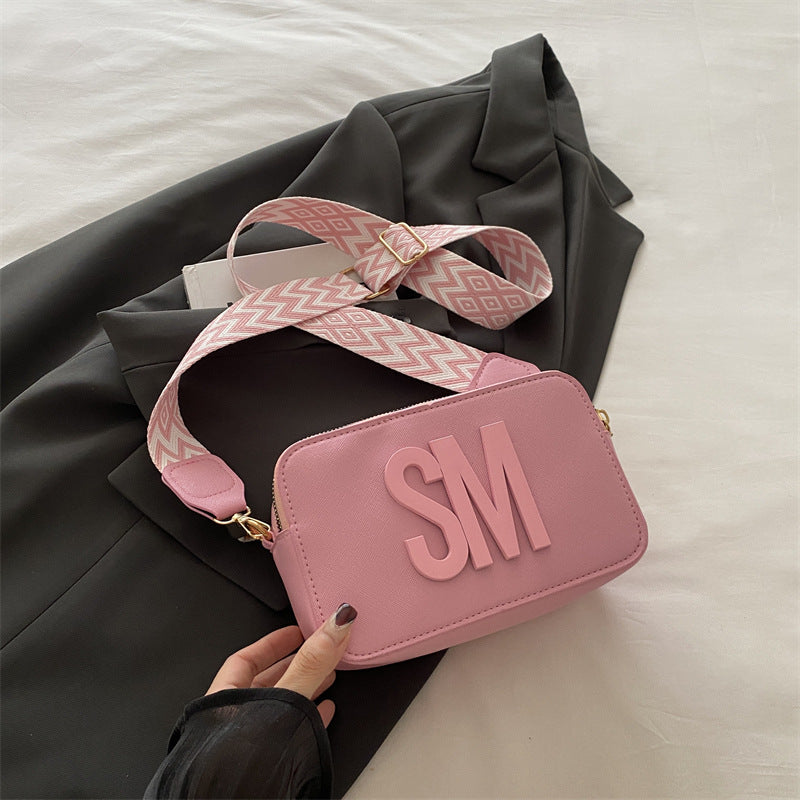 Women's Textured Fashion Wide Strap Letter Trendy Crossbody Bags