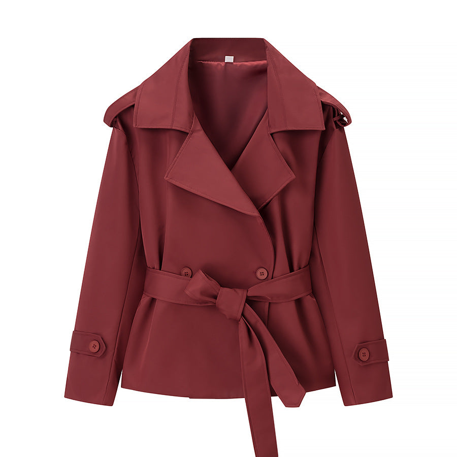 Women's Casual Solid Color Belt Trench Jackets