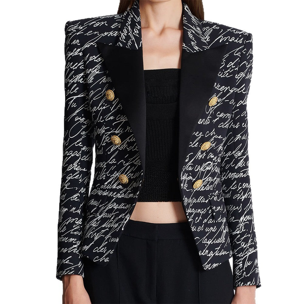Autumn Fashion English Letter Print Double Breasted Slim Blazers