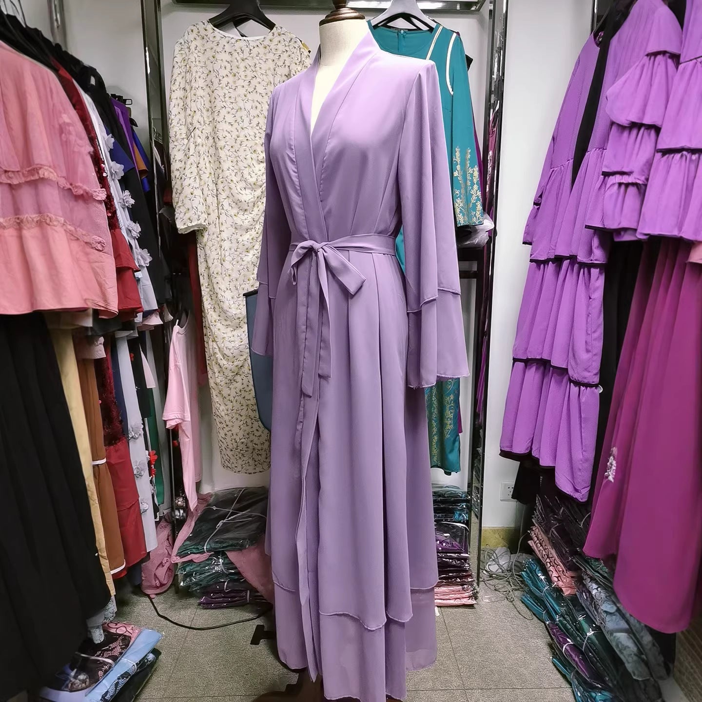 Comfortable Chiffon Temperament Pure Color Nightgown Dress