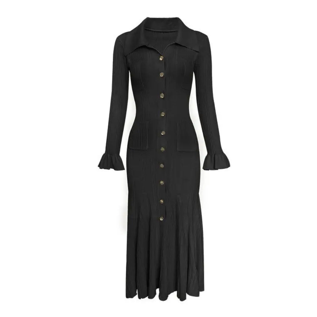 Large Swing Dress Lapel Knitted French Dresses