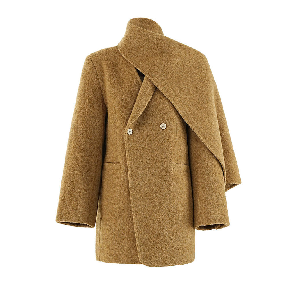 Women's French Style High-grade Stitching Scarf Collar Woolen Autumn Niche Blazers