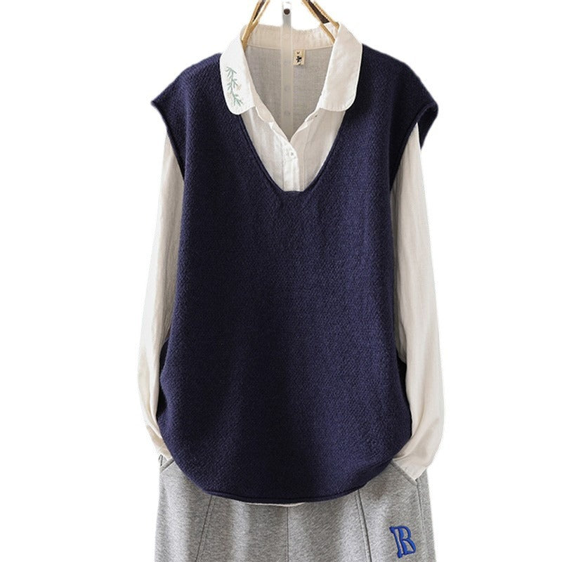Women's Solid Color Curling Casual Loose Pullover Bandage Vests