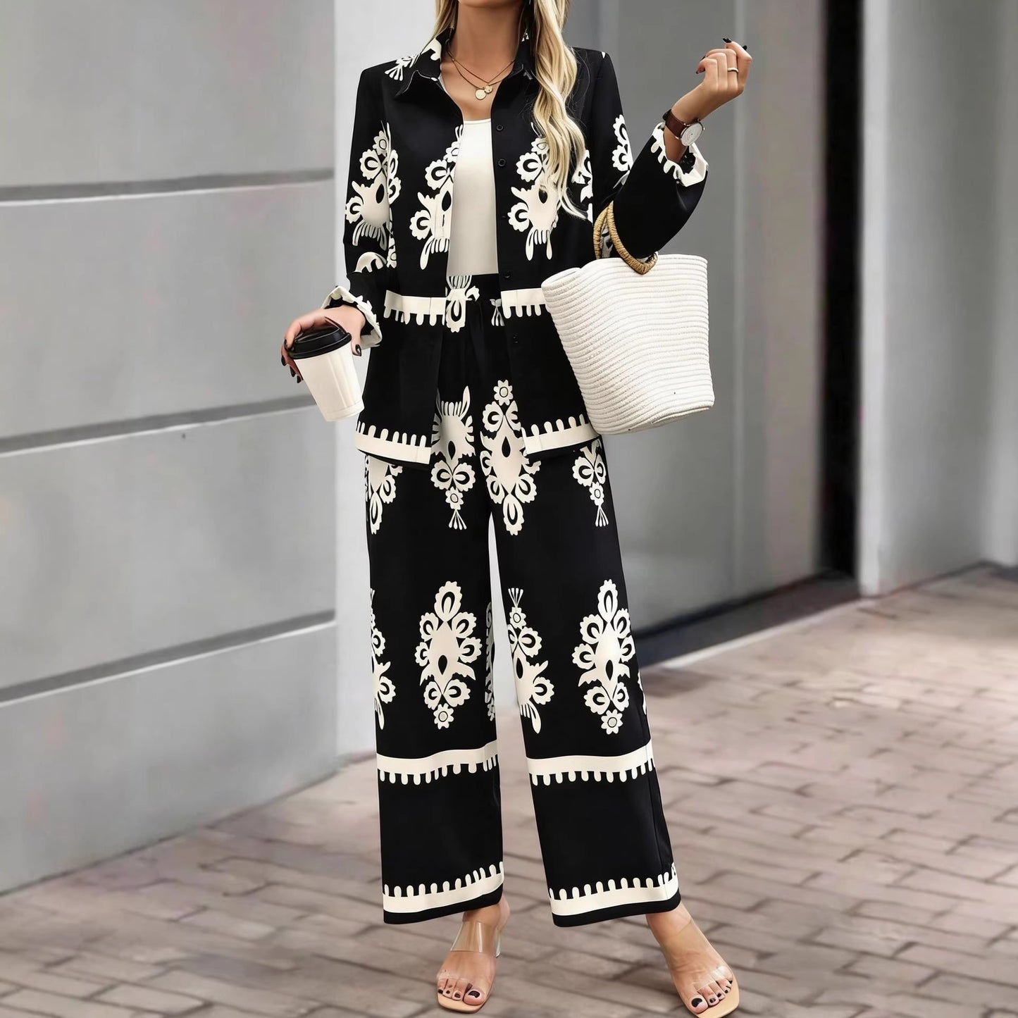 Women's Wear Style Printed Loose Trousers Two Fashion Casual Suit