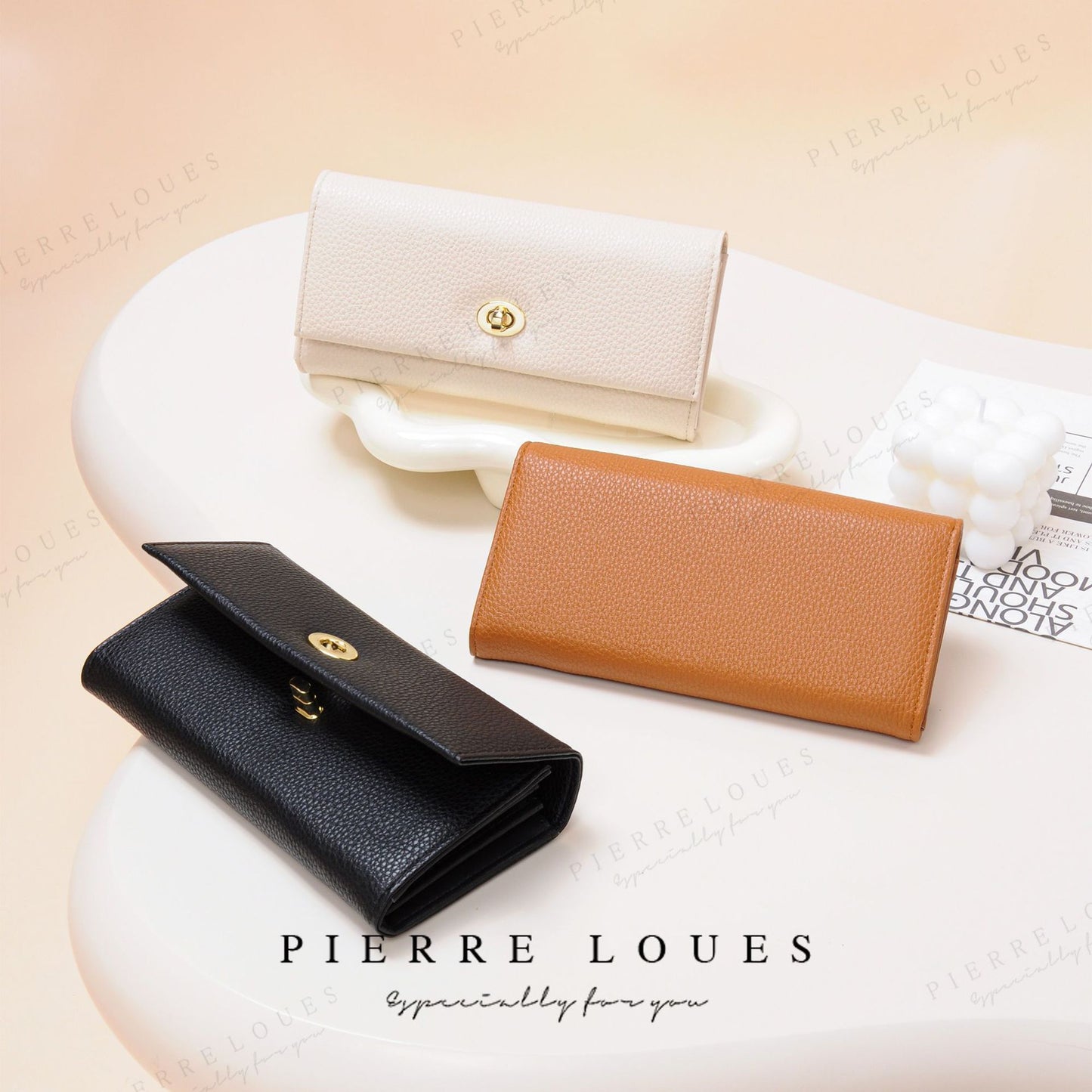 Long Premium Lychee Pattern Classic Trifold Ladies Wallets