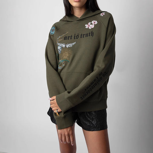 Women's Winter French Niche Letters Printed Flowers Sweaters