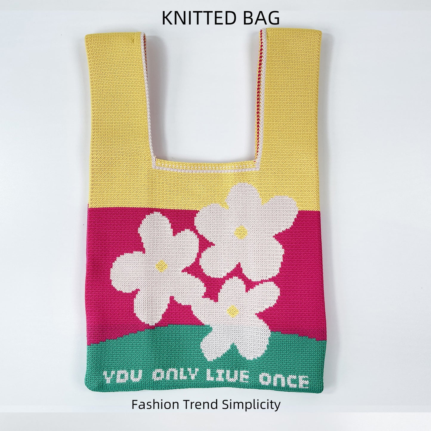 Women's Flower Knitted Large Capacity Totes Wrist Handbags