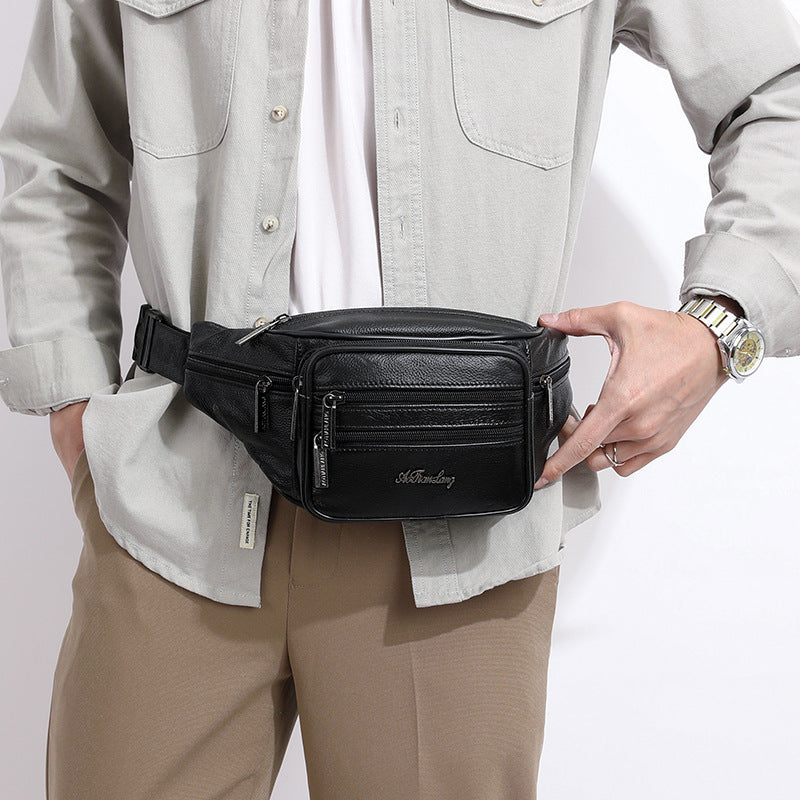 Men's Leather Fashion First Layer Cowhide Trendy Men's Chest Bags