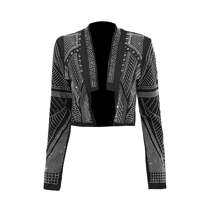 Women's Casual High-grade Autumn Long Sleeve Round Neck Niche Rhinestone Coats