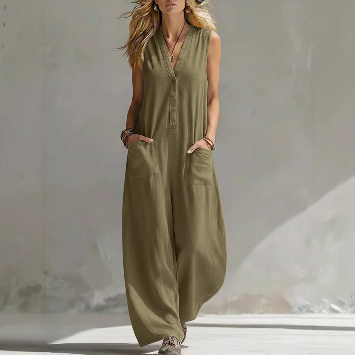 Cool Women's Casual Linen Cotton Sleeveless Women's Jumpsuit/clothing