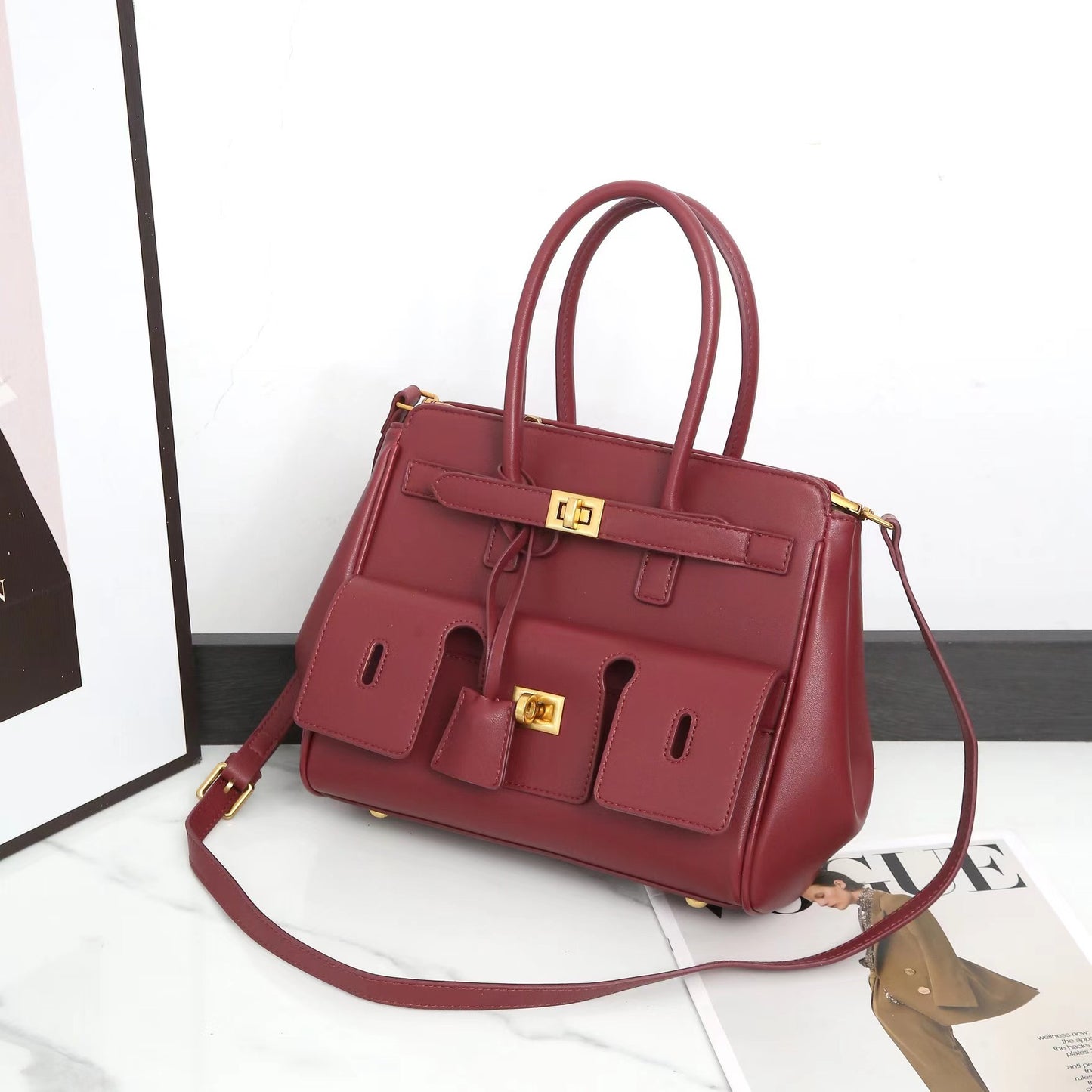 Female Design Black Soft Leather Large Handbags