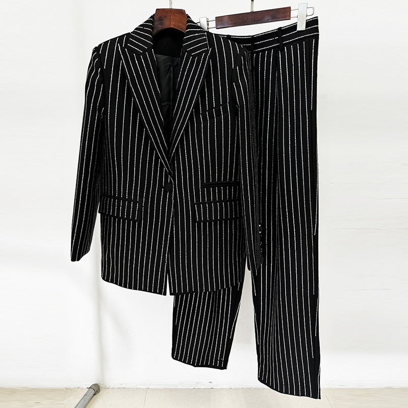 Casual Elegant Loose Rhinestone Trousers Two-piece Fashion Casual Suit