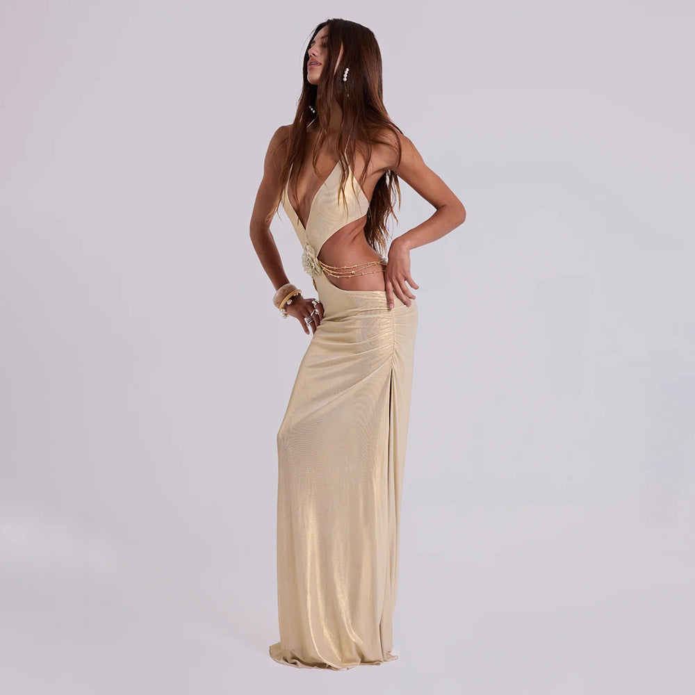 Elegant Street Hipster Deep V Halter Dresses