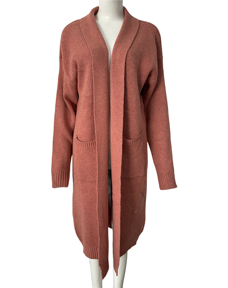 Large Long Loose Pockets Solid Color Knitwear