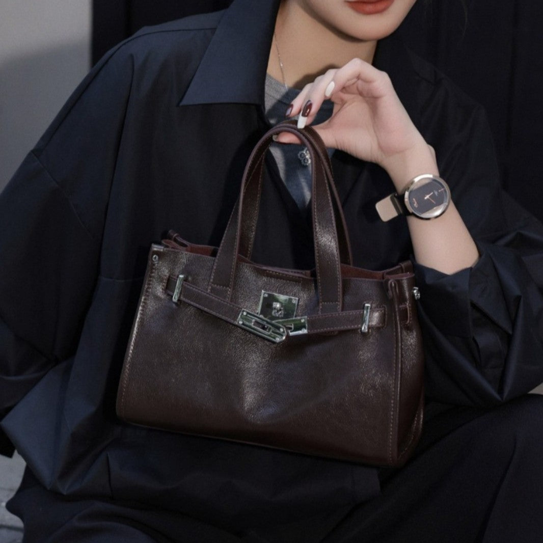 Women's High-grade Hand-held Genuine Leather Kelly Niche Tote Bags