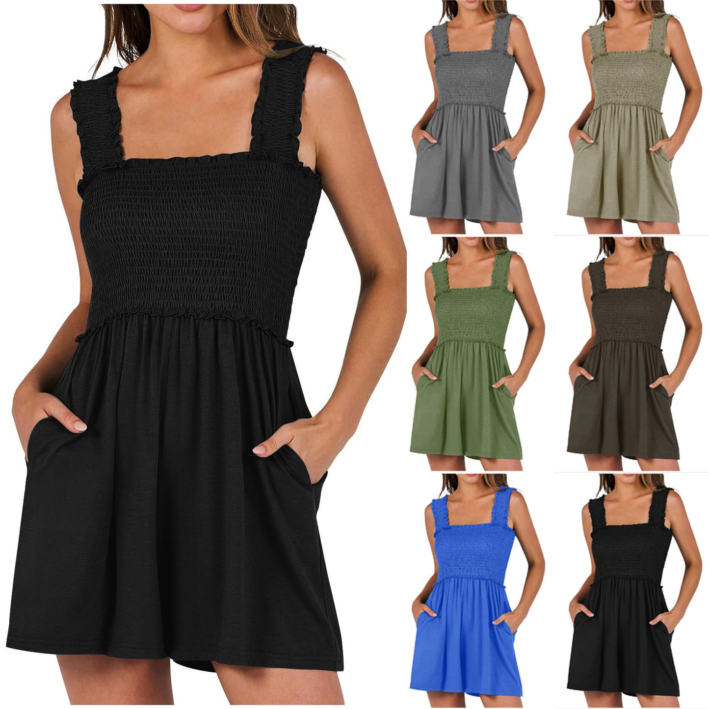 Women's Support Small Single Summer Fashion Smocking Women's Jumpsuit/clothing