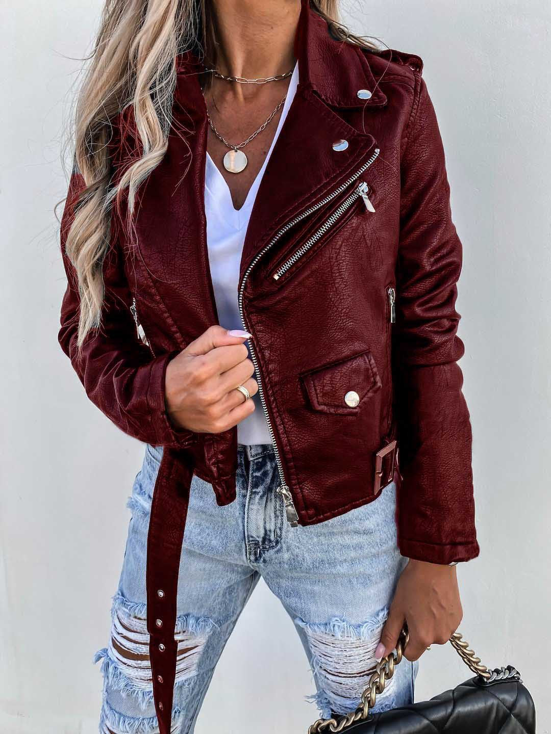 Women's Beautiful Russian Leather Motorcycle Zipper Jackets