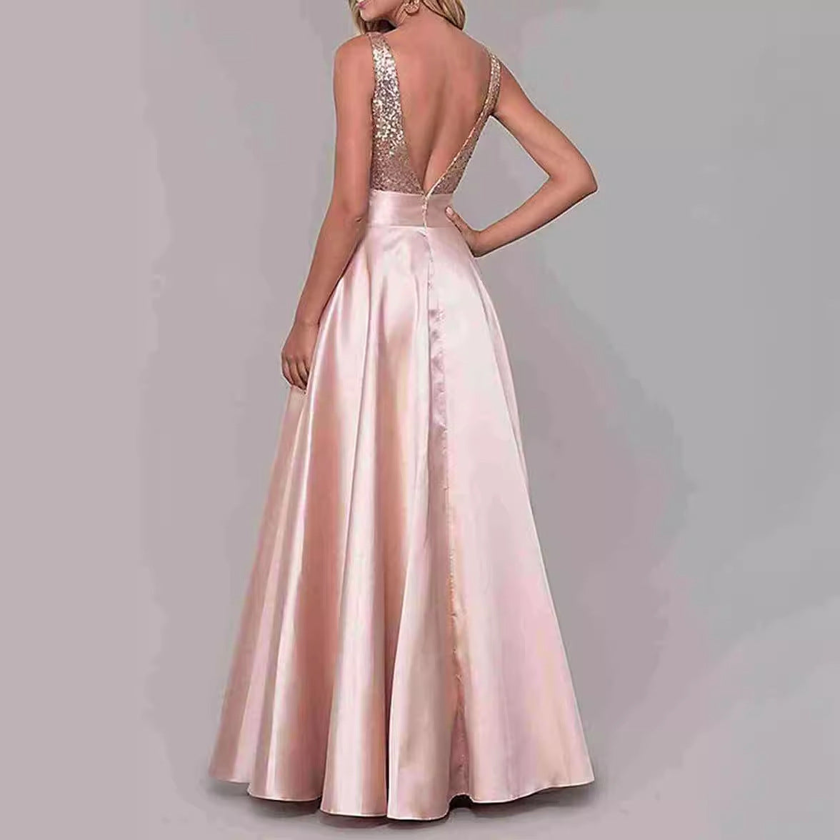 Women's Sequined Rose Gold Dress Ball Gown Wedding Dresses