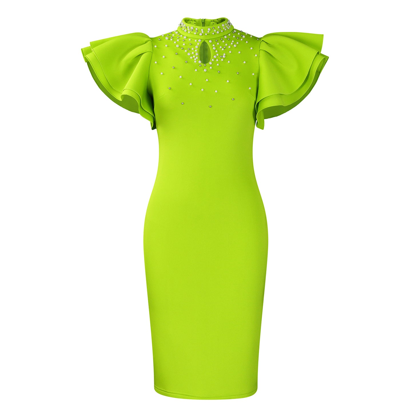 Women's Sexy Ruffle Sleeve Beading Party Dinner Dresses
