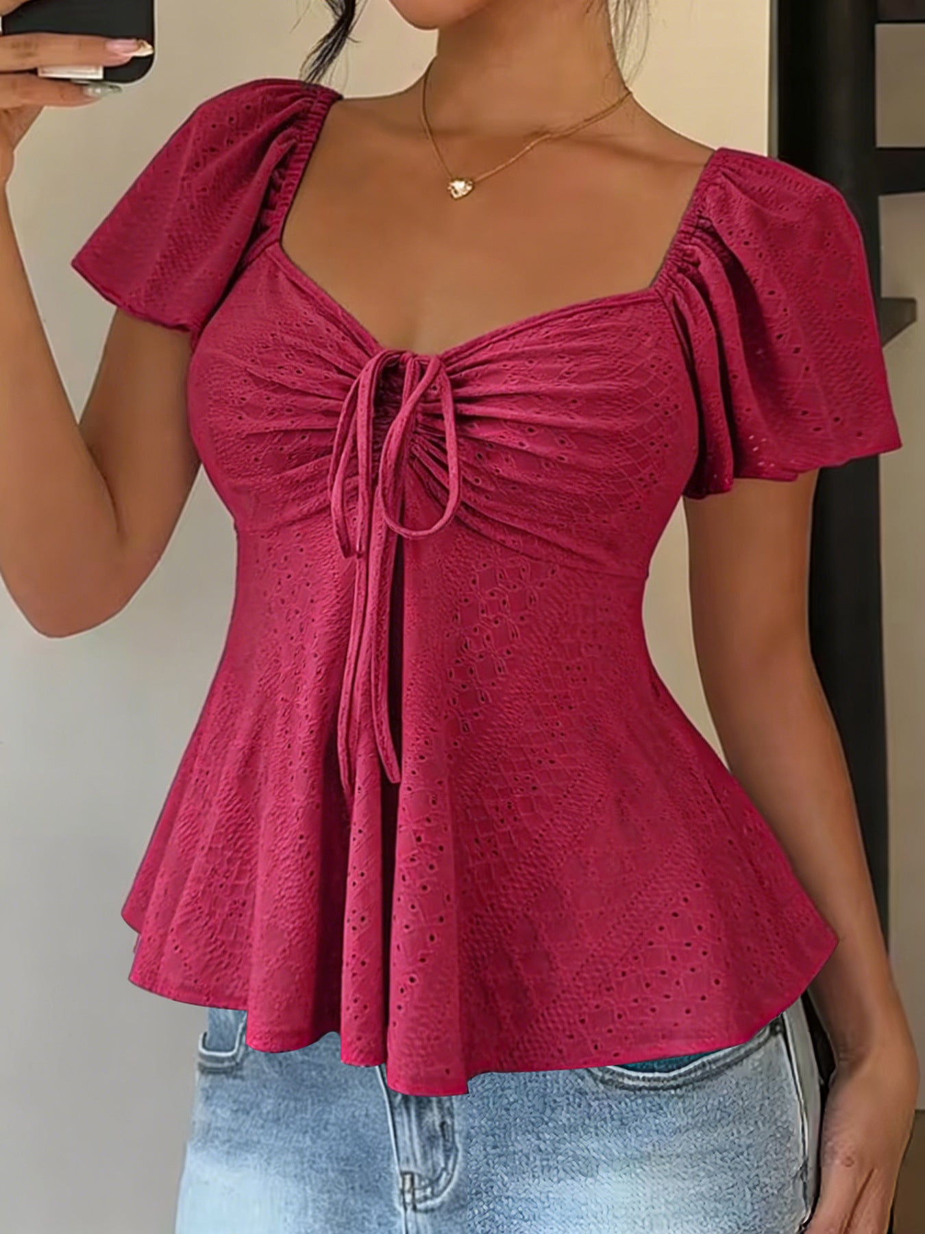 Women's Collar Beam Tie Sexy Sleeve Solid Shorts