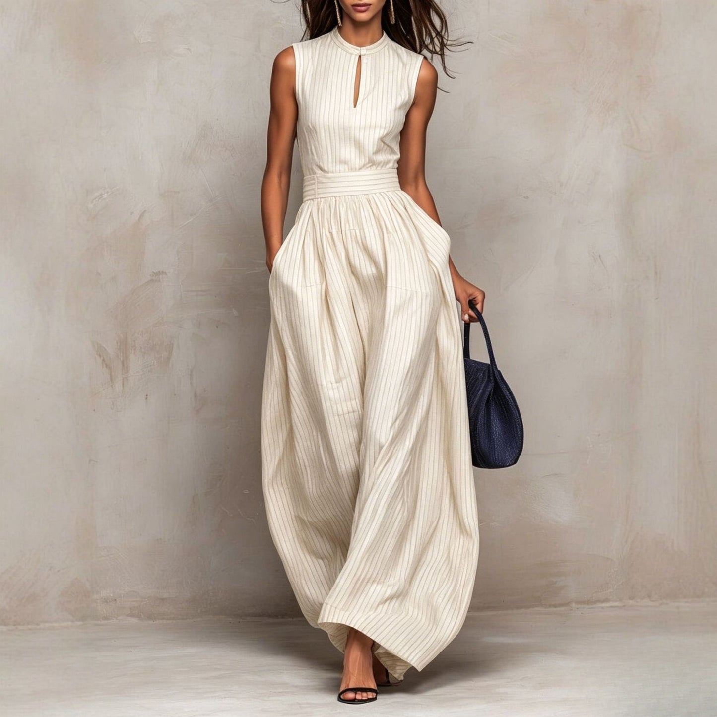 Women's Sleeveless Stitching Wide Leg Ethnic Style Jumpsuits