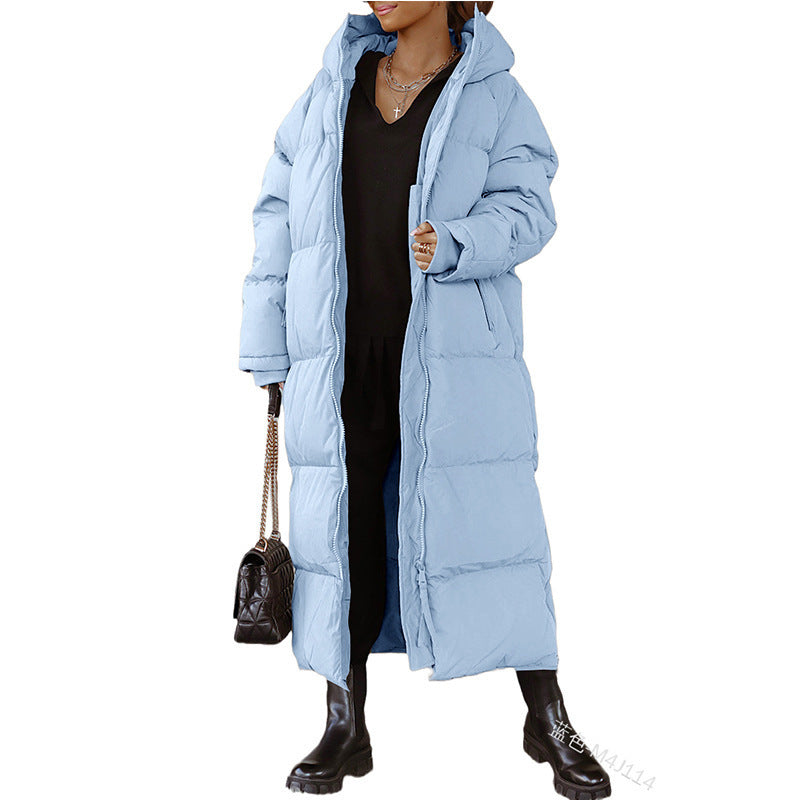 Women's Hooded Solid Color Long Cotton Fashion Coats