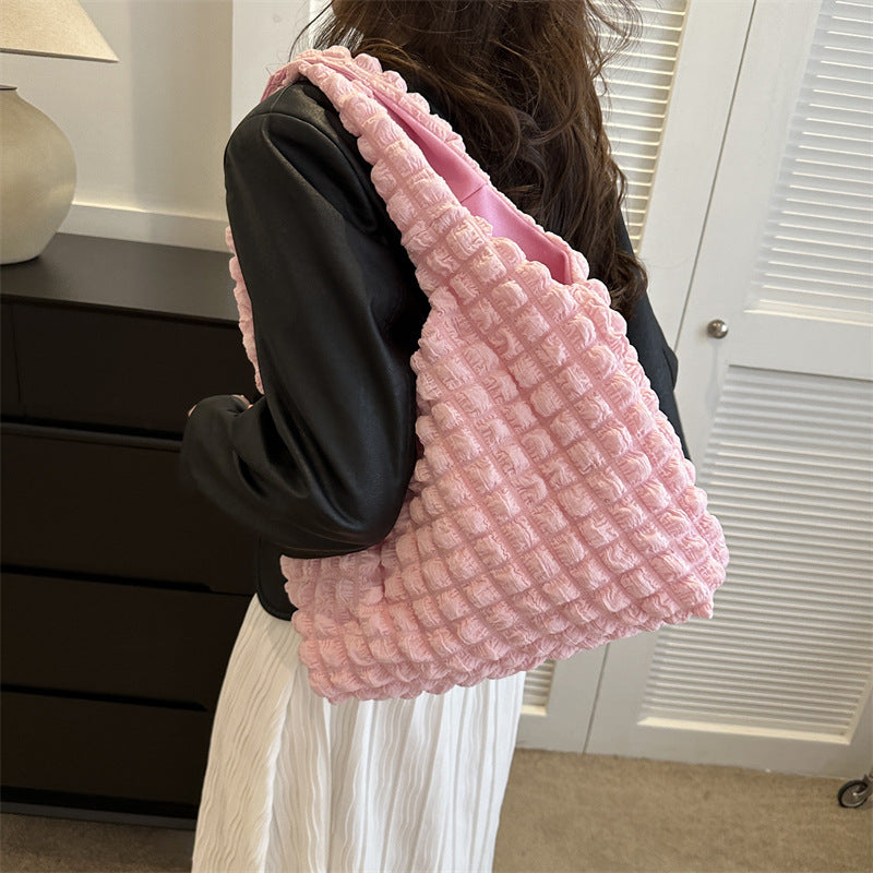 Women's Fashionable Cloud Puff Flower Winter Pleated Tote Bags