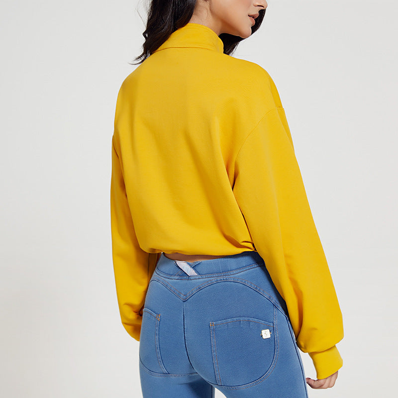 Women's Collar Fitness Sports Loose Zip Drawstring Long Sleeve Yoga Wear Women's Sweater, Sweater
