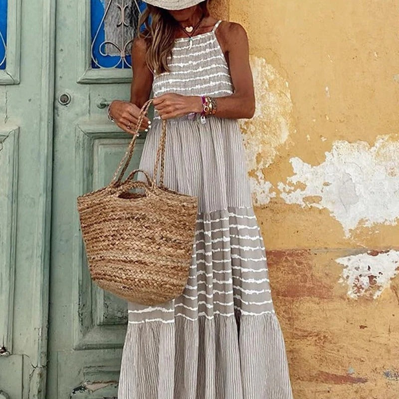 Women's Fashionable Elegant Strap Type Round Neck Large Swing Dress
