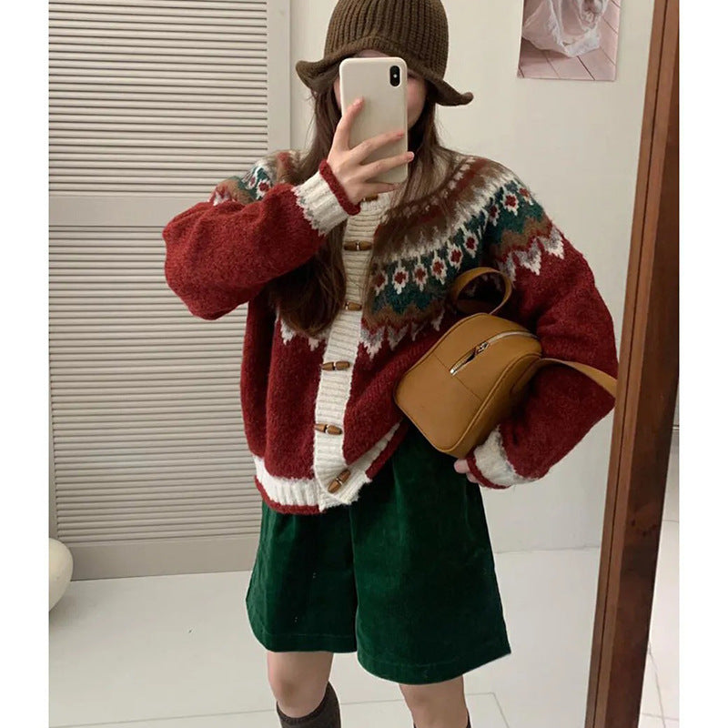 Women's Glutinous Jacquard Loose-fitting Idle Style Vintage Knitwear