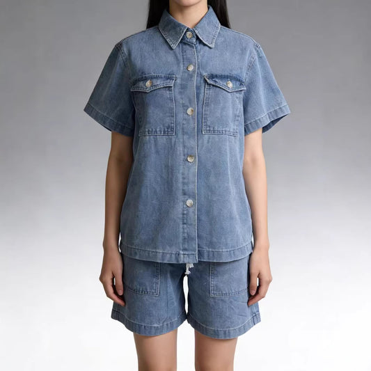Women's Casual Polo Collar Elastic Waist With Pocket Suits