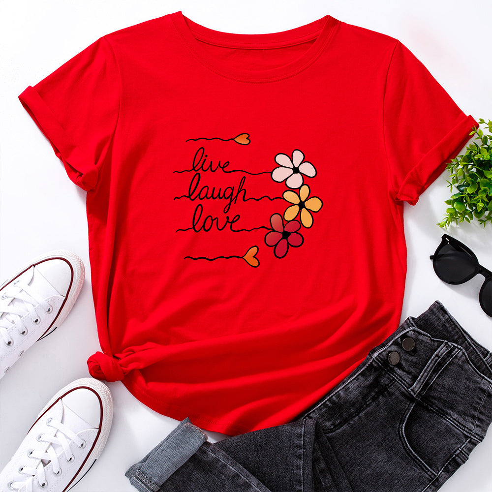 Women's Cotton Loose Round Neck Sleeve Women's T-shirt