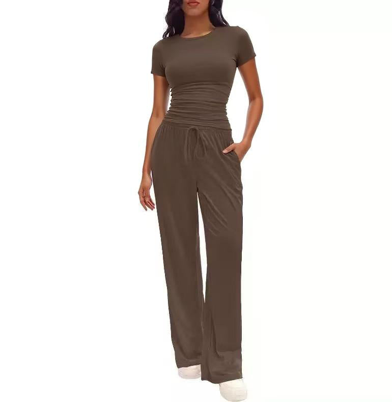 Solid Color Pleated Sleeve High Waist Wide Shorts