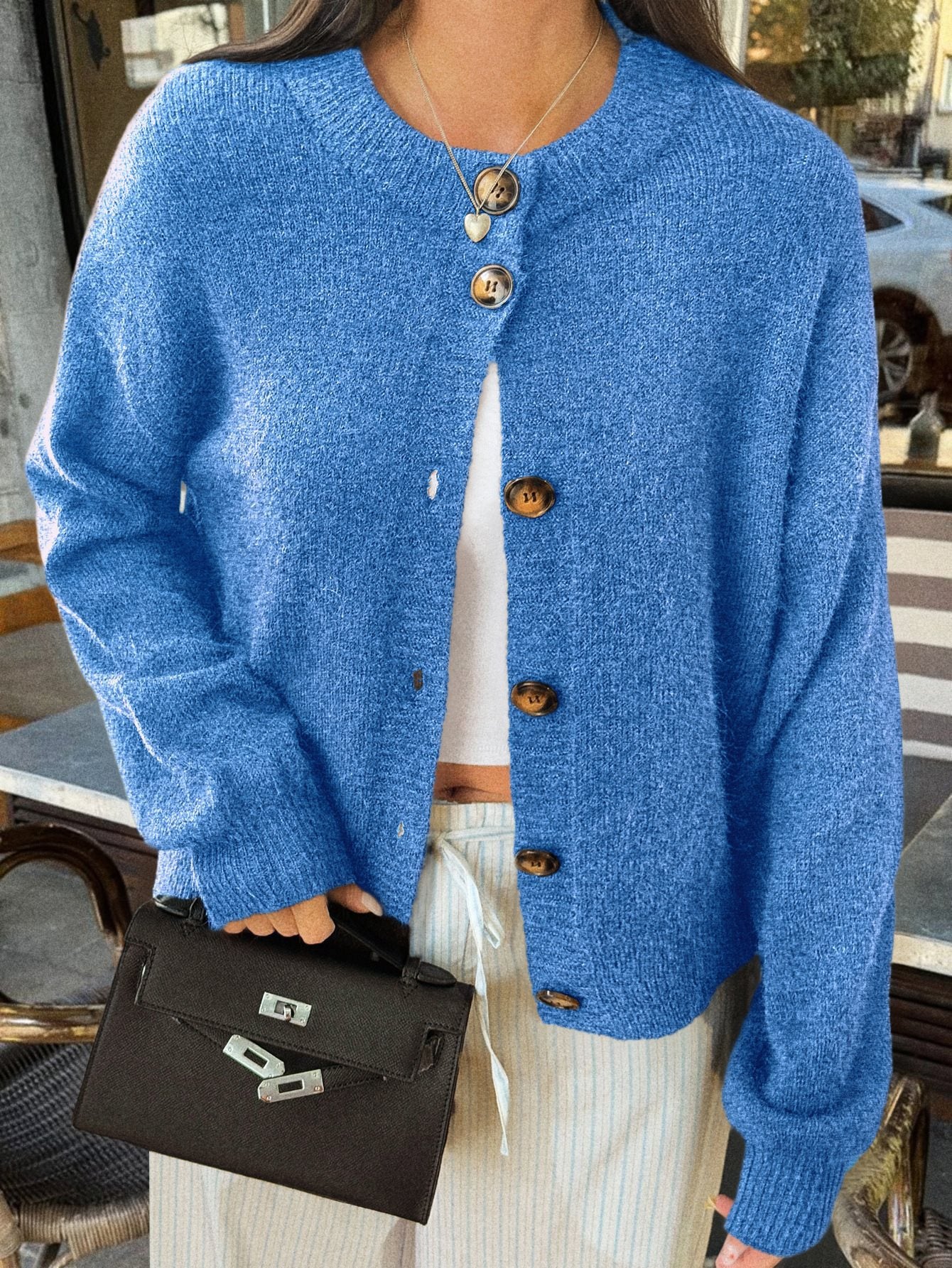 Women's Casual Simple Buttons Long Sleeve Sweaters
