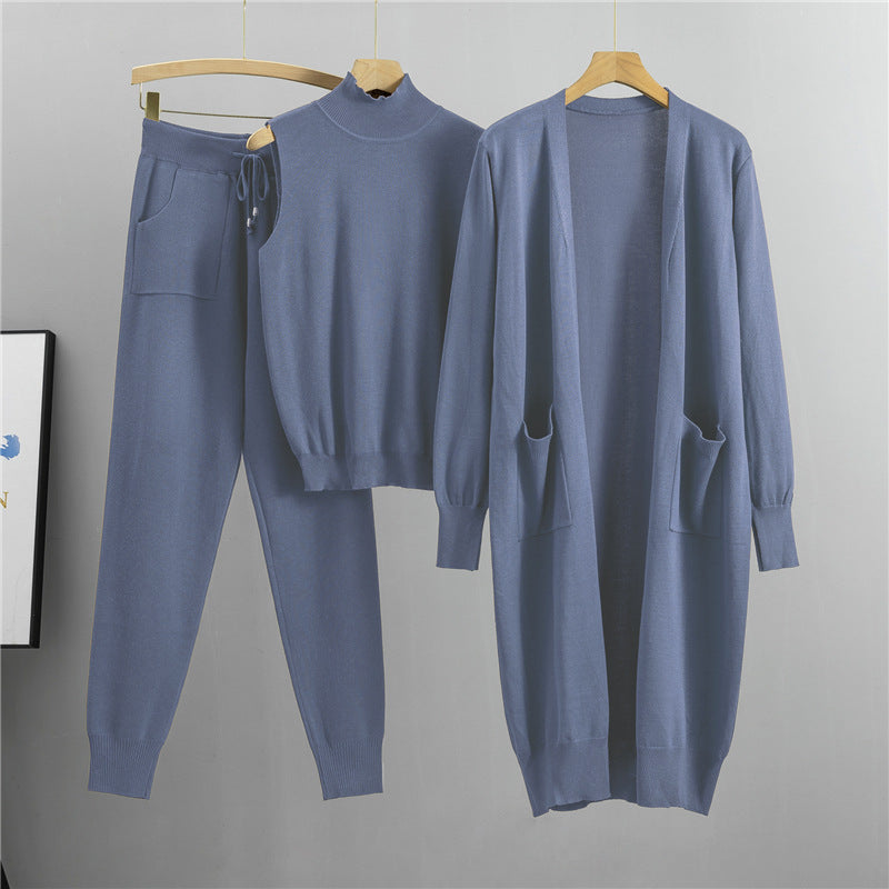 Women's Fashionable Graceful Casual Knitted Three-piece Set Suits