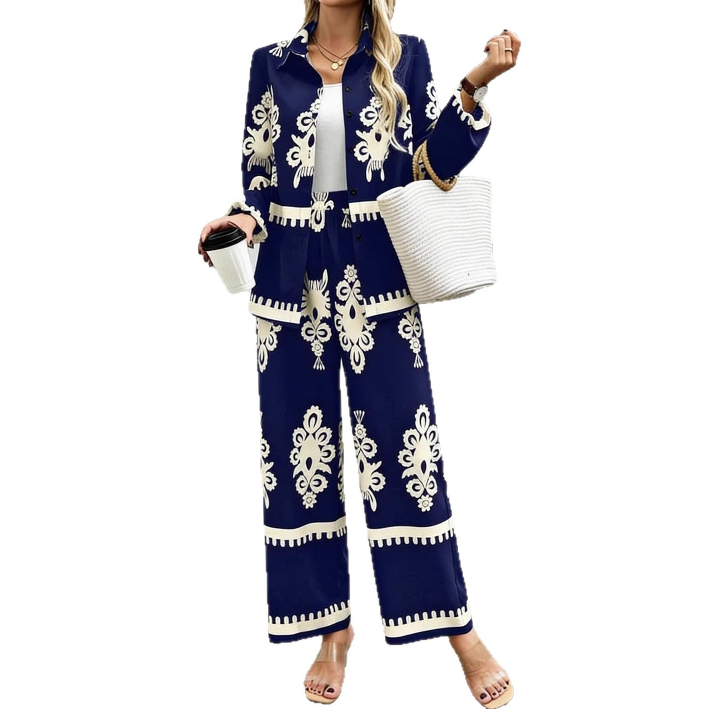 Women's Wear Style Printed Loose Trousers Two Fashion Casual Suit
