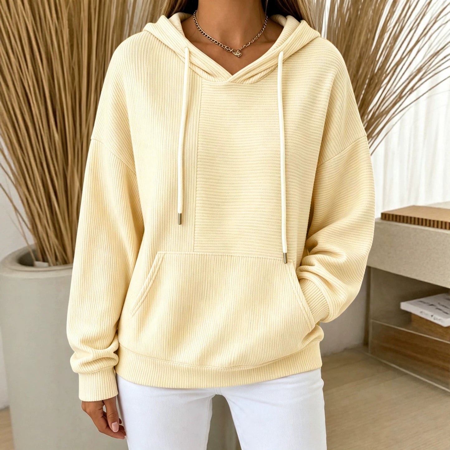 Women's Autumn Loose Casual Striped Stitching Drawstring Women's Sweater, Sweater