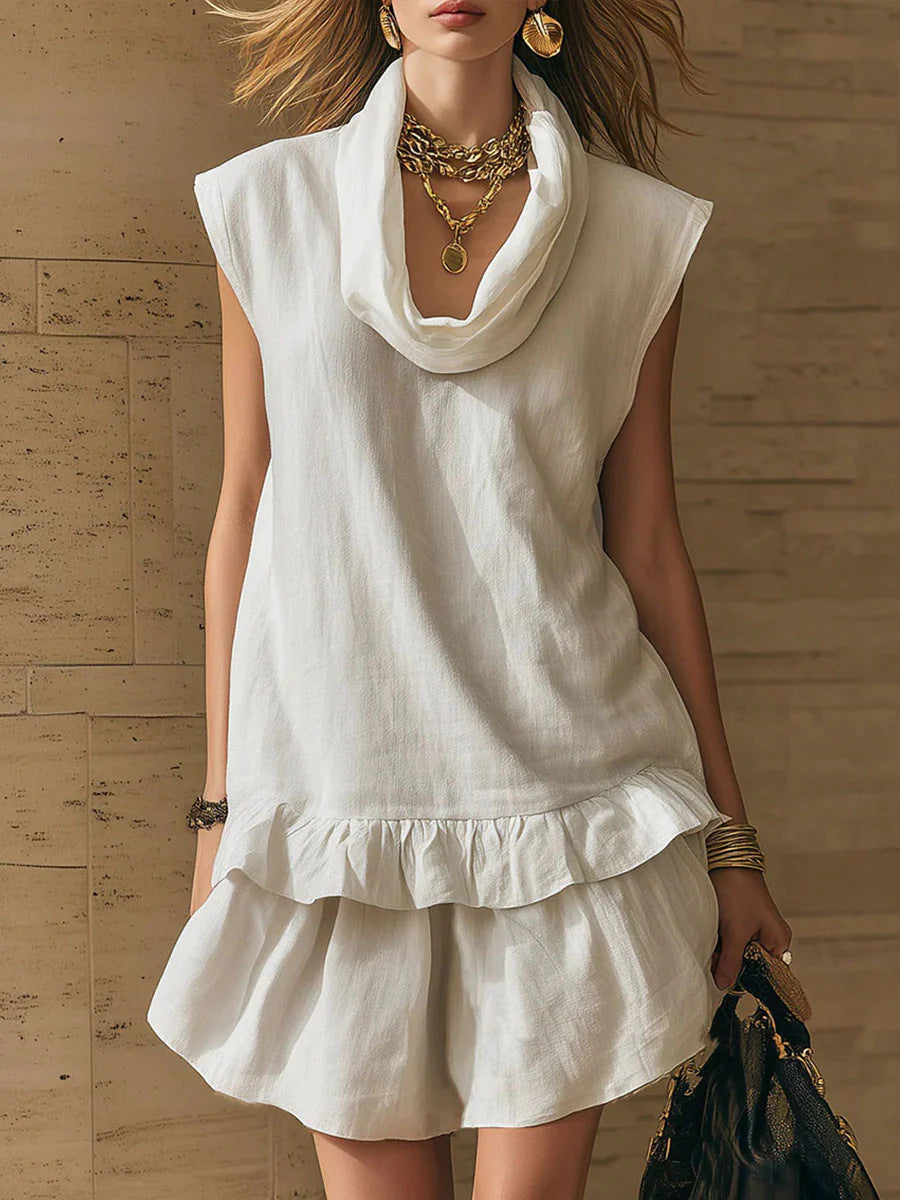 Women's Linen Loose Feeling Cascading Collar Sleeveless Vests