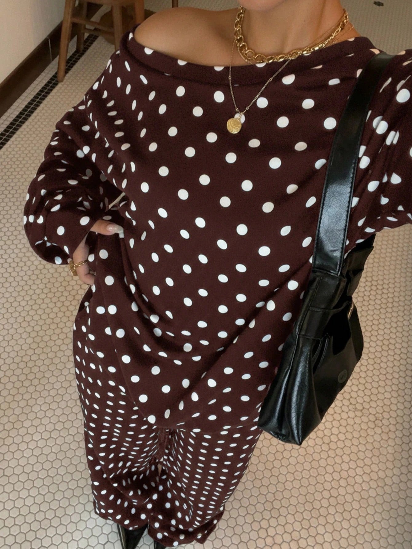 Women's Polka Dot Diagonal Collar Long Sleeve Pocket Drawstring Suits