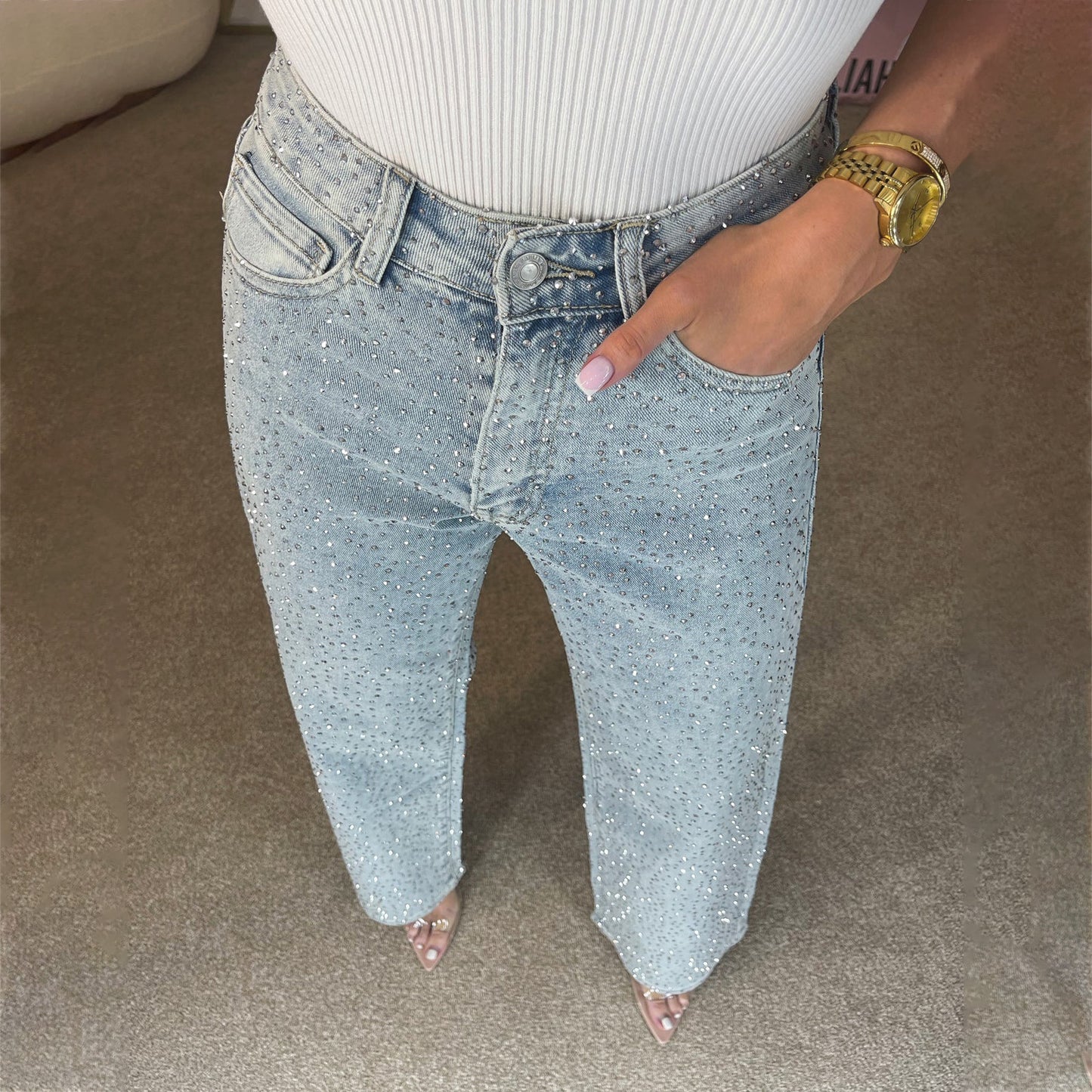 Women's Washed High-grade Low Waist Trousers Personalized Jeans